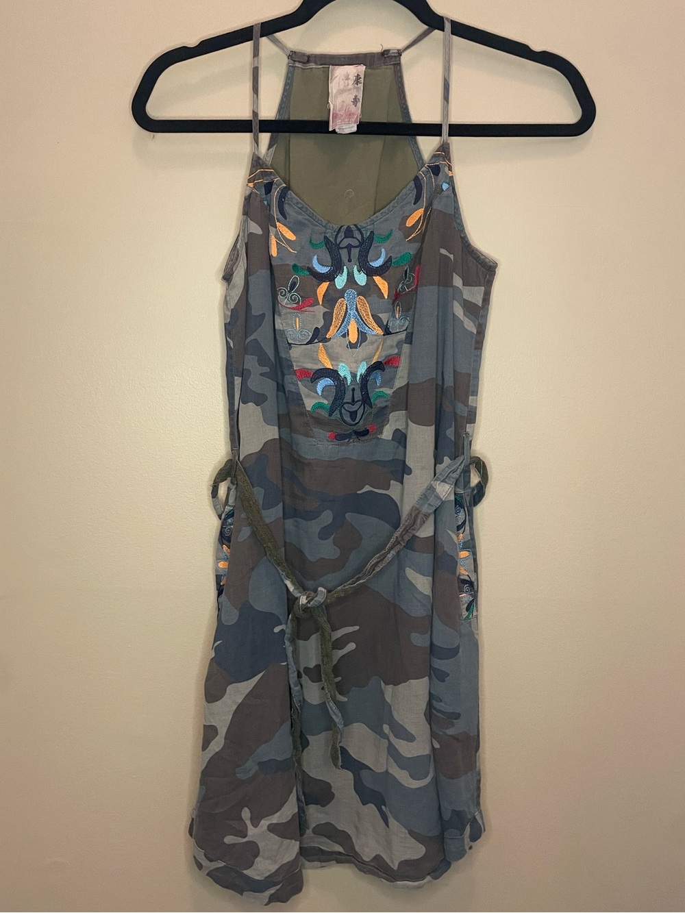 Vintage Da-Nang Surplus Camo Embroidered Cotton Y2K Dress Size XS